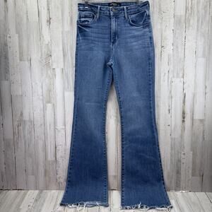 Just Black Blue Denim Blue Jeans Size 27X31 Distressed Flare Bottom Stretchy Fit